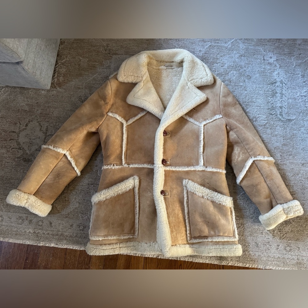 Genuine Vintage Sheepskin Shearling Jacket Coat sz 14/16 Euro Sz 44